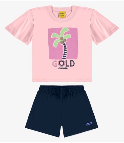Conjunto Infantil Blusa Com Shorts Rovi Kids Rosa