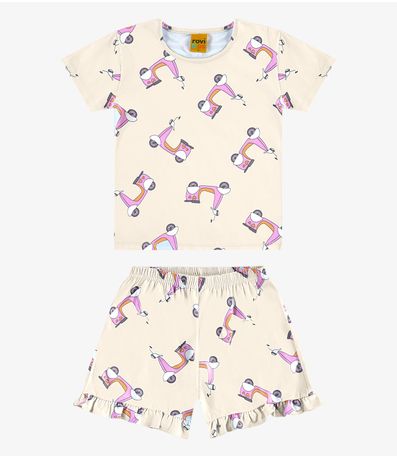 Pijama Infantil Feminino Meia Malha Rovi Kids Bege