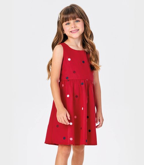 Vestido Tricoline Bordado Florzinhas Trick Nick Vermelho