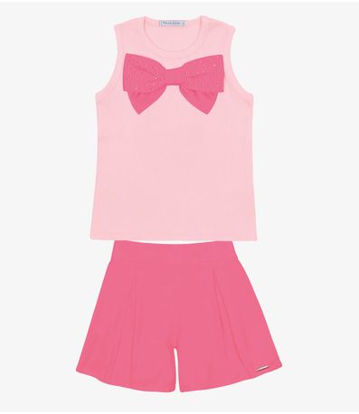 Conjunto Infantil Regata Laço E Shorts Trick Nick Rosa