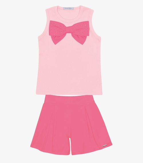 Conjunto Infantil Regata Laço E Shorts Trick Nick Rosa