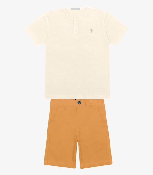 Conjunto Infantil Camiseta Com Bermuda Trick Nick Bege