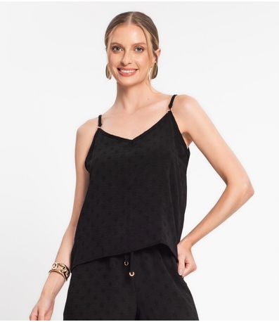 Blusa de Alça Regulável em Air Flow Poá Rovitex Preto