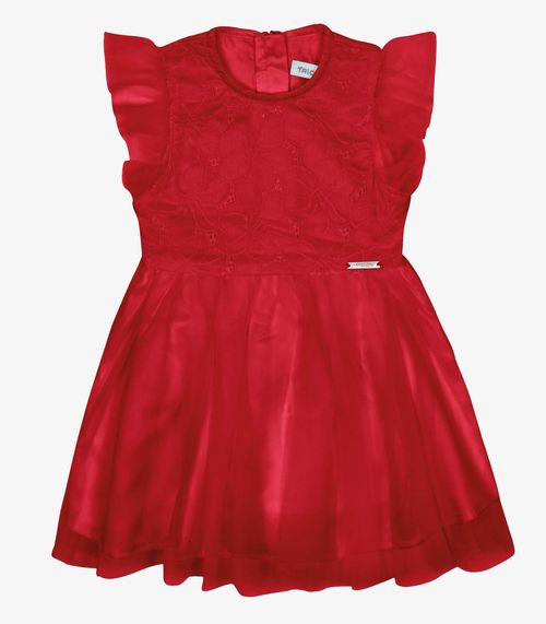 Vestido Infantil Tule Bordado Trick Nick Vermelho