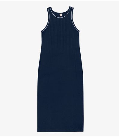Vestido Midi sem Manga Ribana Canelada Azul