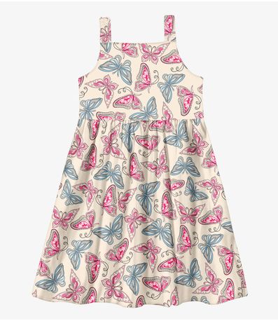 Vestido Menina Popeline Borboletas Trick Nick Bege