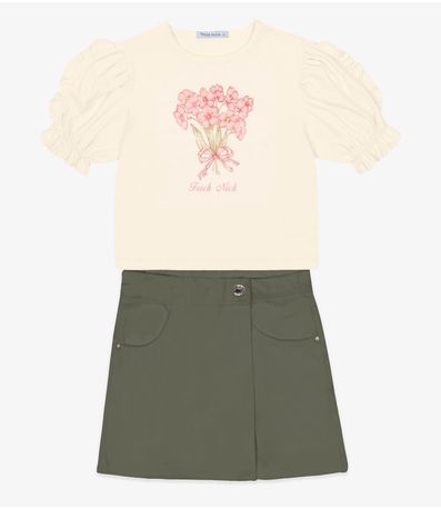 Conjunto Blusa Com Shorts Saia Sarja Trick Nick Verde