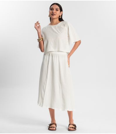 Saia Midi Viscose Maquinetada Bege