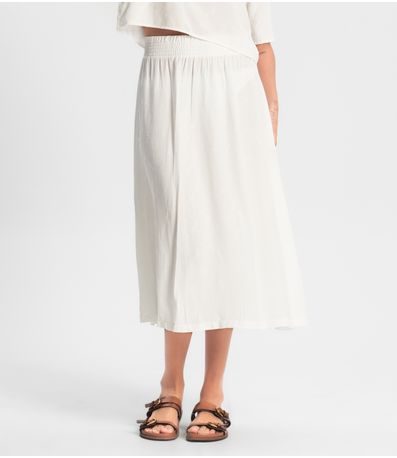 Saia Midi Viscose Maquinetada Bege