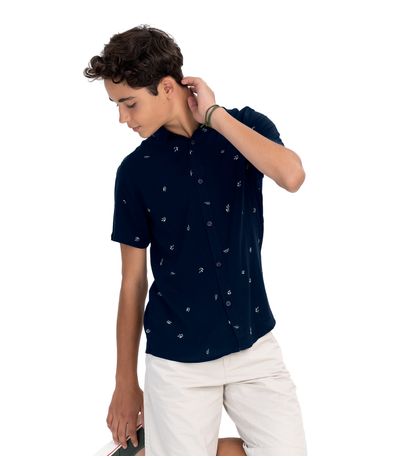 Camisa Juvenil Masculina Em Viscose Minty Azul