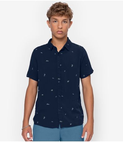 Camisa Juvenil Masculina Em Viscose Minty Azul