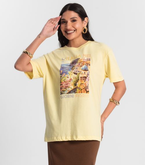 Camiseta Feminina T-Shirt Meia Malha Amarelo