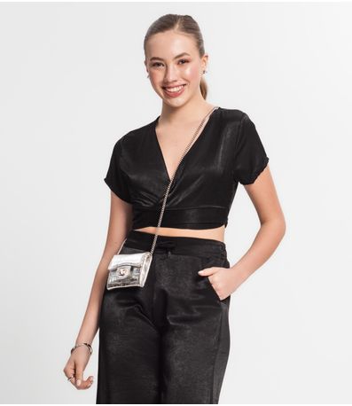 Blusa Cropped Juvenil Em Viscopoly Minty Preto