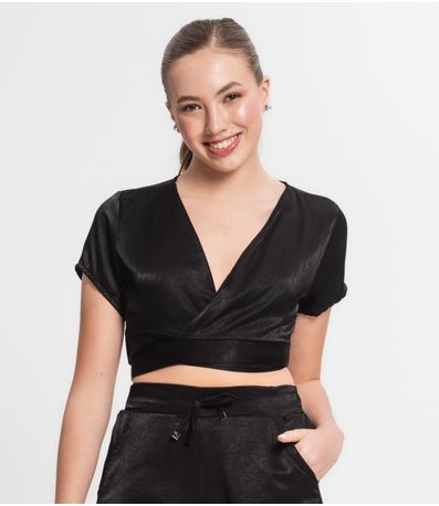 Blusa Cropped Juvenil Em Viscopoly Minty Preto