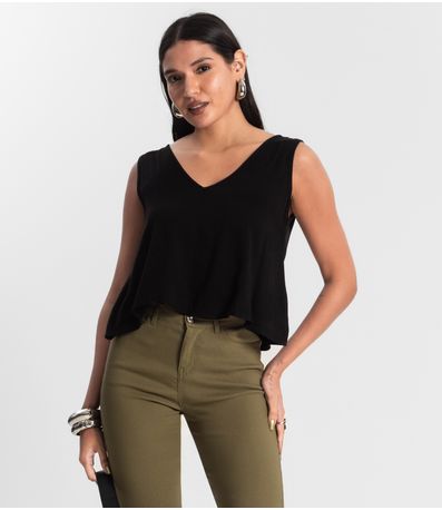 Regata Feminina de Viscose Preto