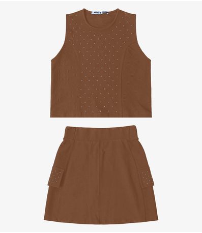 Conjunto Regata Com Saia Feminino Minty Marrom