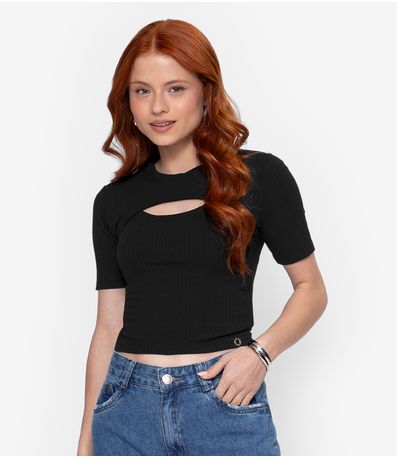 Blusa Canelada Feminina Minty Preto