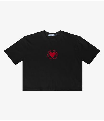 T-shirt Meia Malha Bordada Minty Preto
