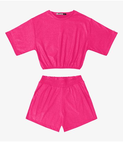 Conjunto Blusa Com Shorts Feminino Minty Rosa