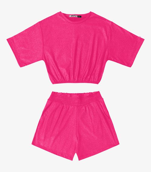 Conjunto Blusa Com Shorts Feminino Minty Rosa