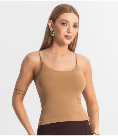 Blusa Feminina De Alça Poliamida Style Box Marrom