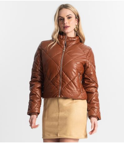 Jaqueta Feminina Puffer Forrada Giada Marrom