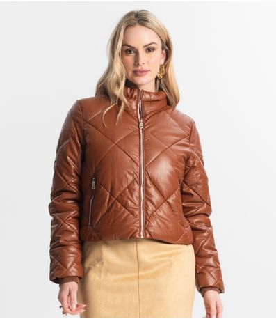 Jaqueta Feminina Puffer Forrada Giada Marrom