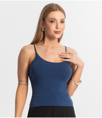 Blusa Feminina De Alça Poliamida Style Box Azul