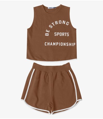 Conjunto Regata Com Shorts Feminino Minty Marrom