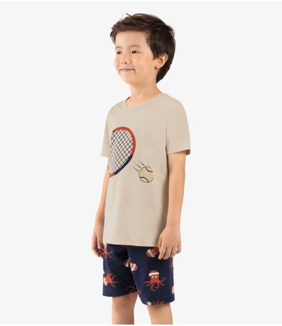 Pijama Infantil Masculino Meia Malha Rovi Kids Bege