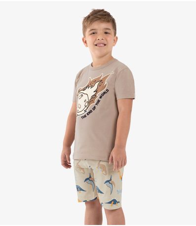 Pijama Infantil Masculino Meia Malha Rovi Kids Marrom