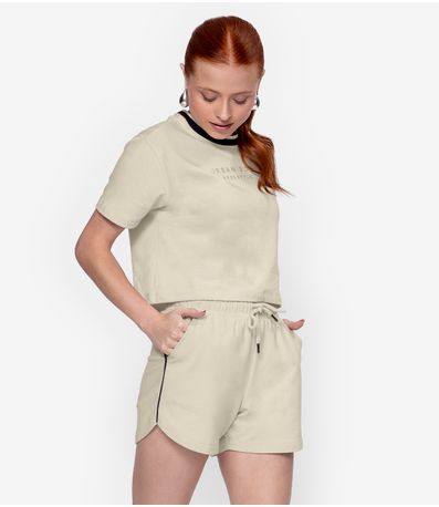 Conjunto Blusa Com Shorts Moletinho Feminino Minty Bege
