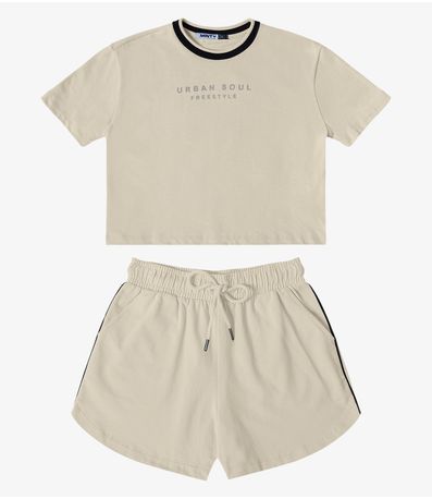 Conjunto Blusa Com Shorts Moletinho Feminino Minty Bege