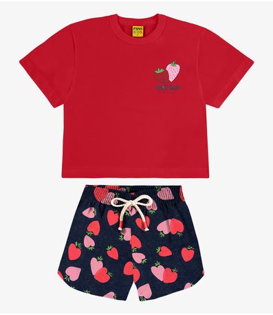 Conjunto Infantil Blusa Com Shorts Vermelho
