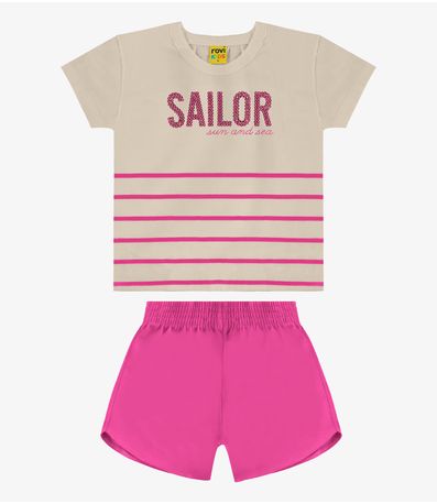 Conjunto Infantil Blusa Com Shorts Rovi Kids Bege
