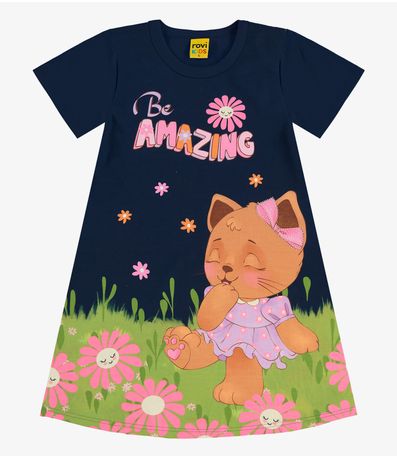Vestido Infantil Manga Curta Rovi Kids Azul