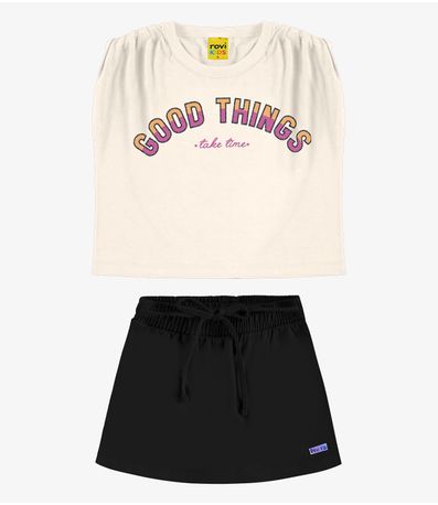 Conjunto Infantil Blusa Com Shorts Saia Rovi Kids Bege
