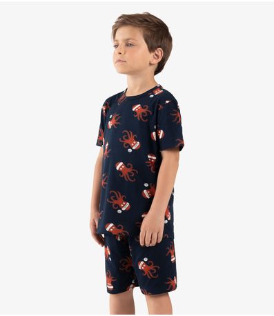 Pijama Infantil Masculino Meia Malha Rovi Kids Azul