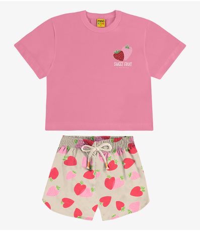Conjunto Infantil Blusa Com Shorts Rosa