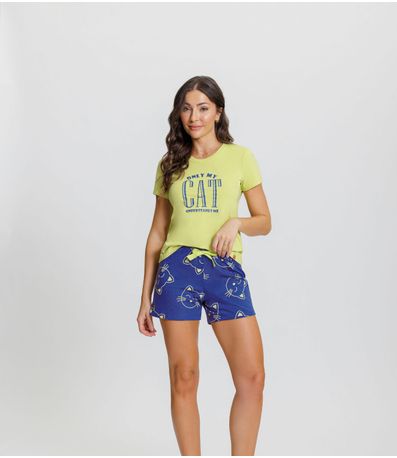 Pijama Feminino Manga Curta Mensageiro Dos Sonhos Amarelo
