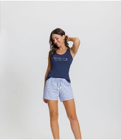 Pijama Feminino Regata Mensageiro Dos Sonhos Azul