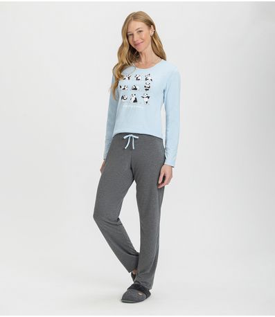 Pijama Feminino Manga Longa Mensageira Da Paz Azul