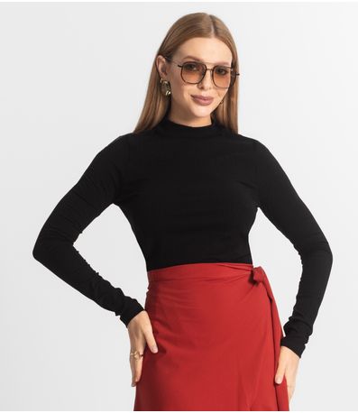 Blusa Manga Longa Feminina Canelada Select Preto