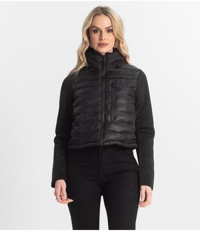 Jaqueta Puffer Feminina Com Bolsos Sea Surf Preto