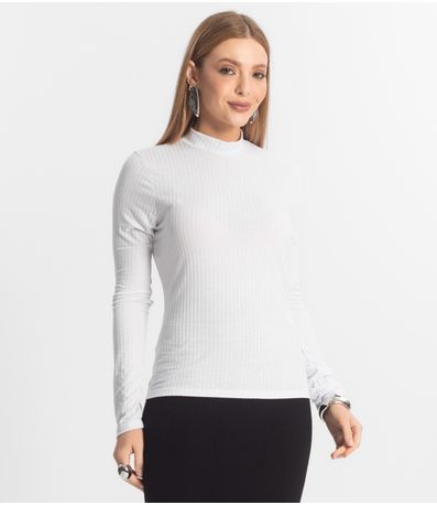 Blusa Manga Longa Feminina Canelada Select Branco