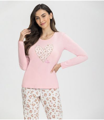 Pijama Manga Longa Oncinha Mensageira Da Paz Rosa