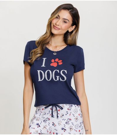 Pijama Feminino Manga Curta Mensageira Da Paz Azul
