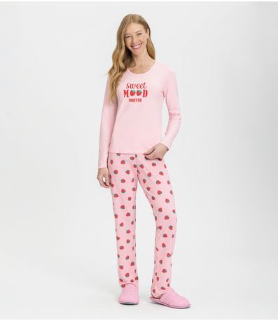 Pijama Feminino Manga Longa Mensageira Da Paz Rosa