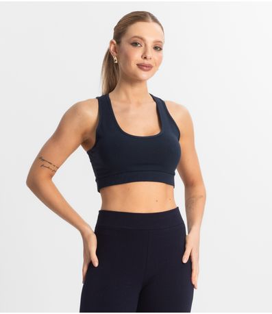 Top Fitness Feminino em Cotton Pesado Select Azul