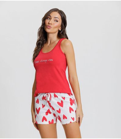 Pijama Feminino Regata Mensageiro Dos Sonhos Vermelho